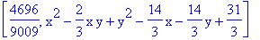 [4696/9009, x^2-2/3*x*y+y^2-14/3*x-14/3*y+31/3]